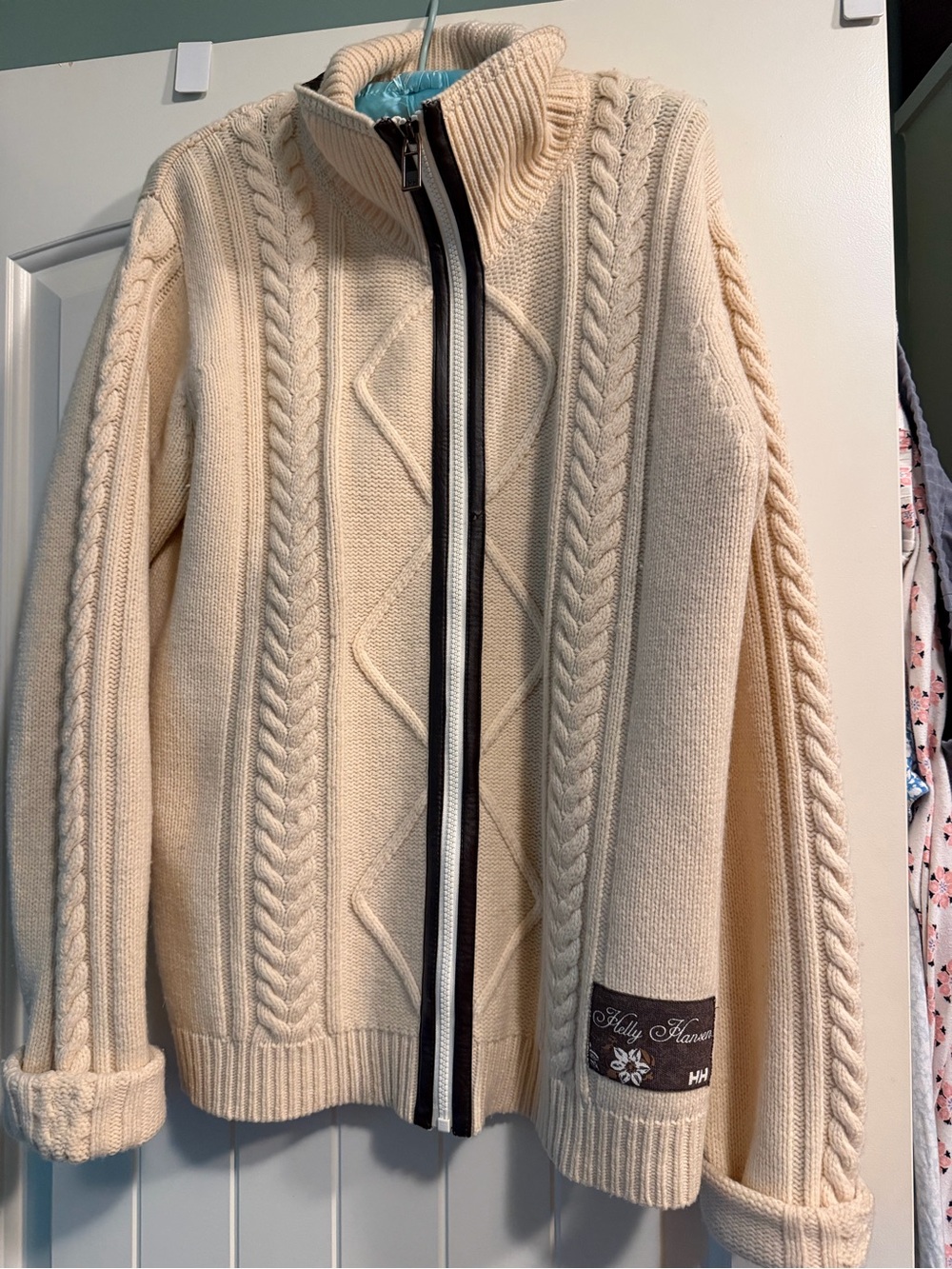 Helly Hanson Wool Cream Cable Knit Zip-Up Sweater Jacket